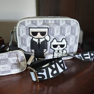 Karl Lagerfeld White and Gray Messenger Bag